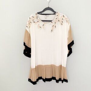 Blank London Anthropologie beaded short sleeve flowy tunic long lines‎ blouse